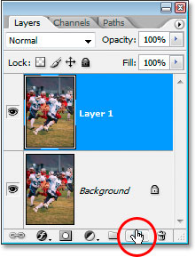 Clicking the 'New Layer' icon at the bottom of the Layers palette.