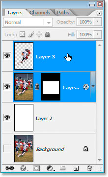 Selecting the top two layers in the Layers palette.