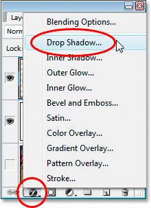 Selecting the 'Drop Shadow' layer style.