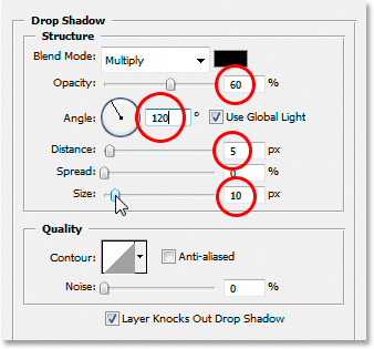 The Drop Shadow options.